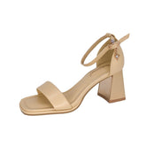 Women's For Summer Lady Style Buckle Strap Square Toe Heels